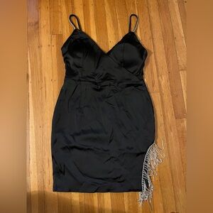 Sparkly Fashion Nova black satin mini dress New Years Eve rhinestones sexy sz M
